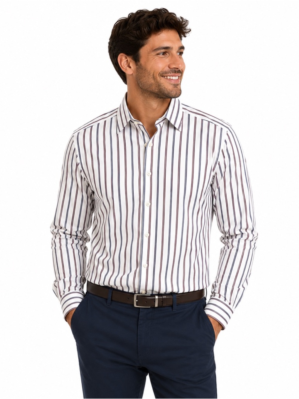 Johnston and Murphy Dress Shirt Tailored Fit Striped Button Front Long Sleeve XL